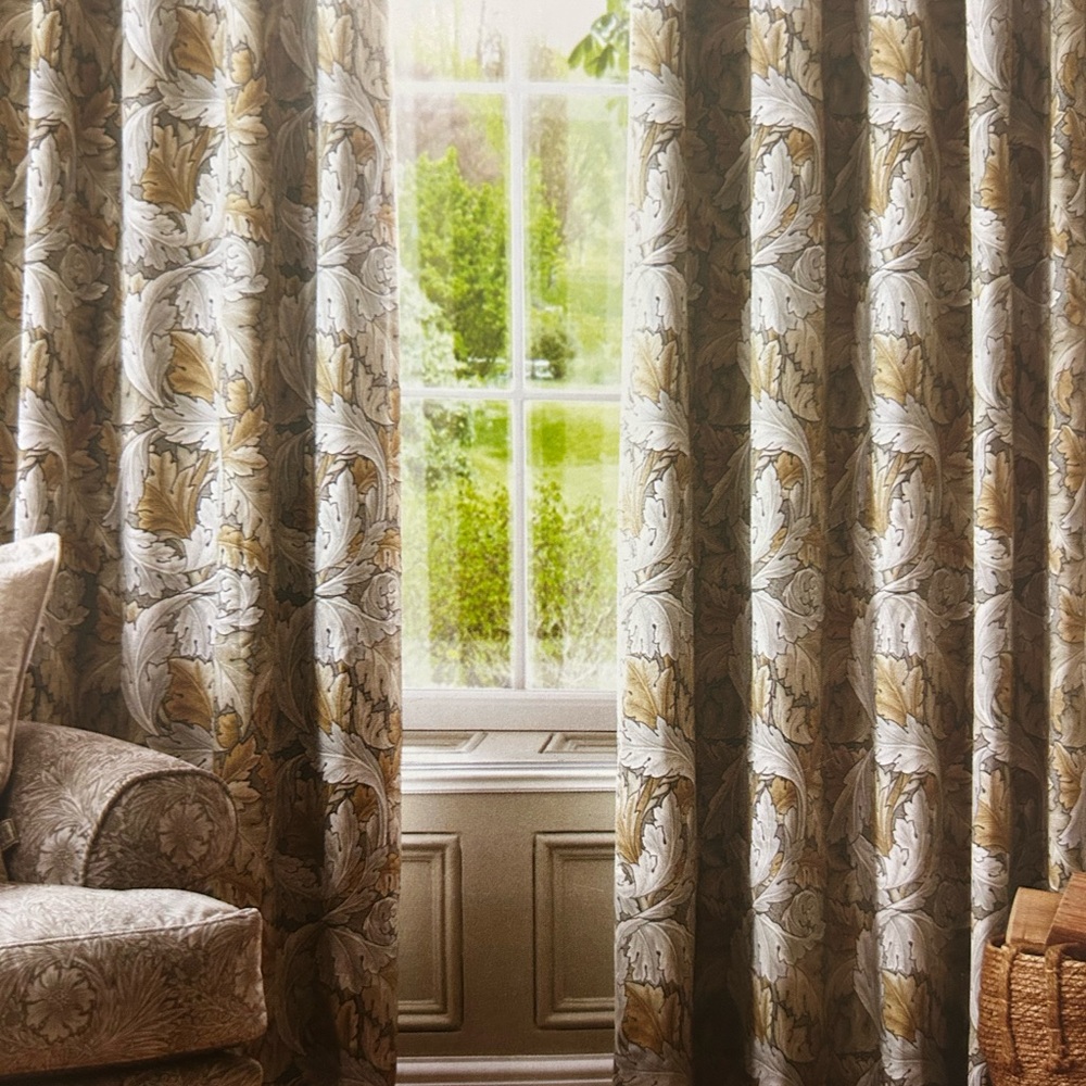 William Morris at Home Window Curtains Panels Acanthus Flint 50X96” Greige Set 2 - Picture 4 of 4
